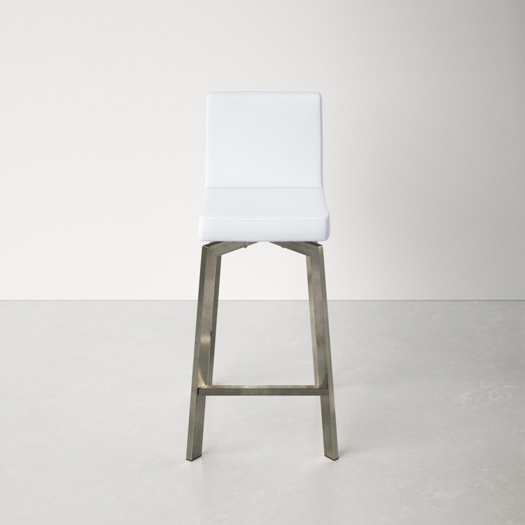 White Faux Leather Swivel Bar Stool with Stainless Steel Frame