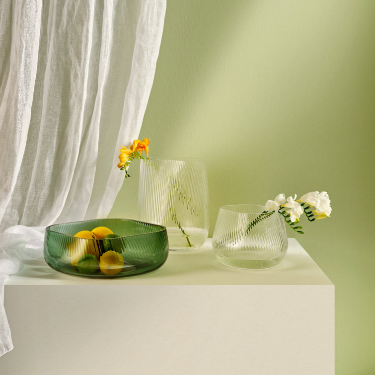 Defne Koz Handcrafted Green Crystal Ripple Vase