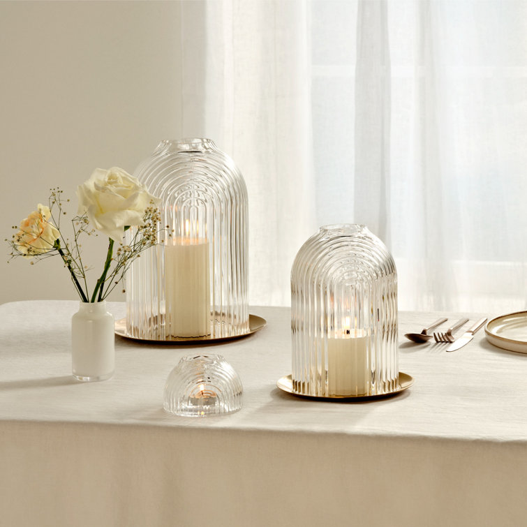 Nude Glass Ripple Crystal Votive Holder with Copper Base