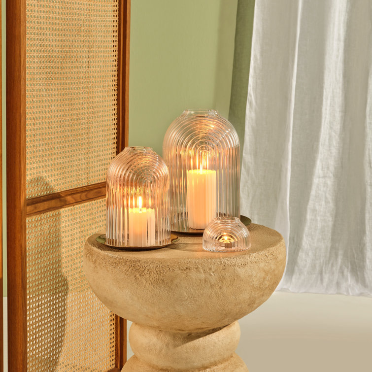 Nude Glass Ripple Crystal Votive Holder with Copper Base