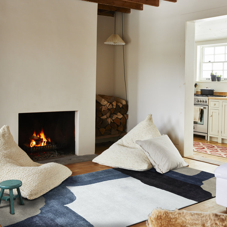 Linn Blue and Gray Abstract Tufted Wool Viscose Rug