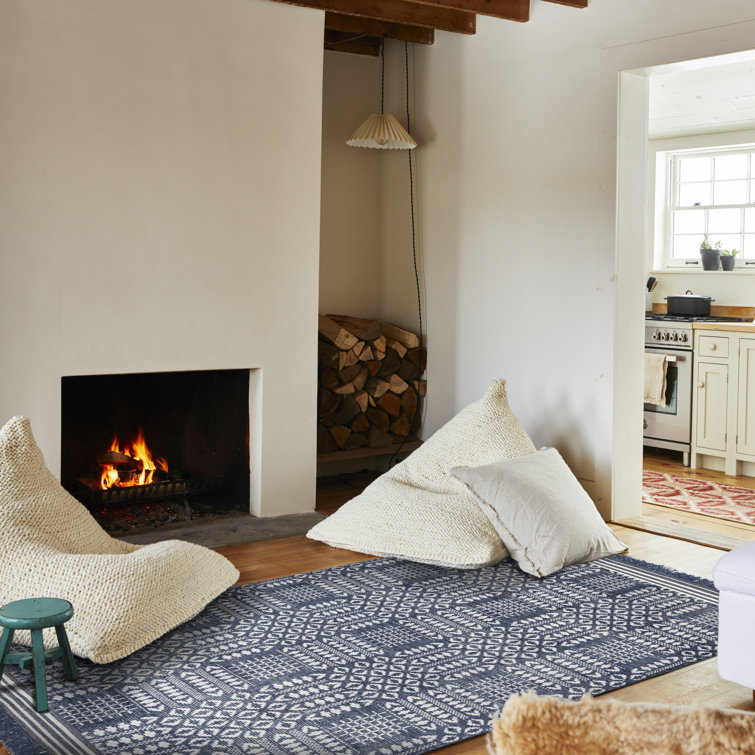 Handmade Blue Geometric Wool Area Rug 5' x 8'