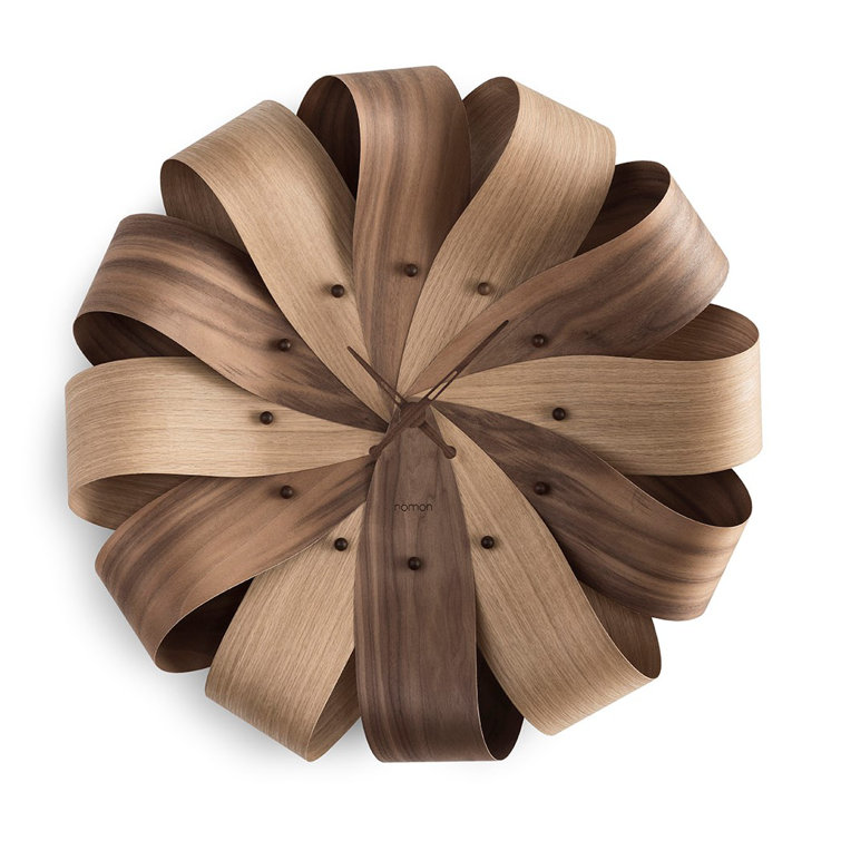Small Dark Brown Walnut and Oak Wall Clock with German Mechanism