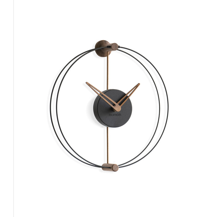 Black Walnut and Oak Modern Wall Clock with German Mechanism