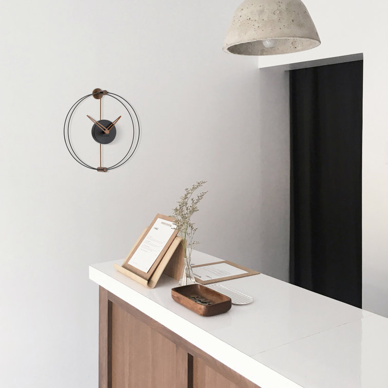 Black Walnut and Oak Modern Wall Clock with German Mechanism