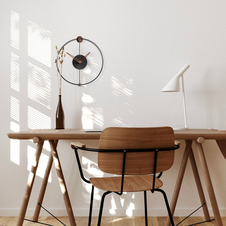 Black Walnut and Oak Modern Wall Clock with German Mechanism