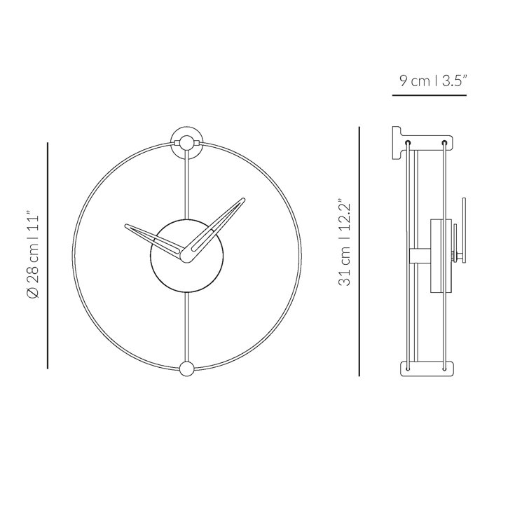 Black Walnut and Oak Modern Wall Clock with German Mechanism