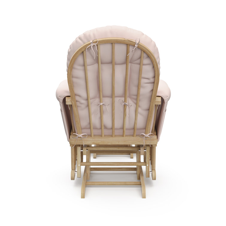 Natural Wood Nursery Glider and Ottoman with Pink Cushions
