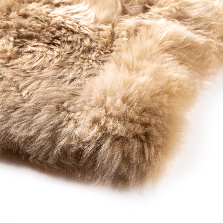 Beige Rectangular Reversible Sheepskin Throw Blanket