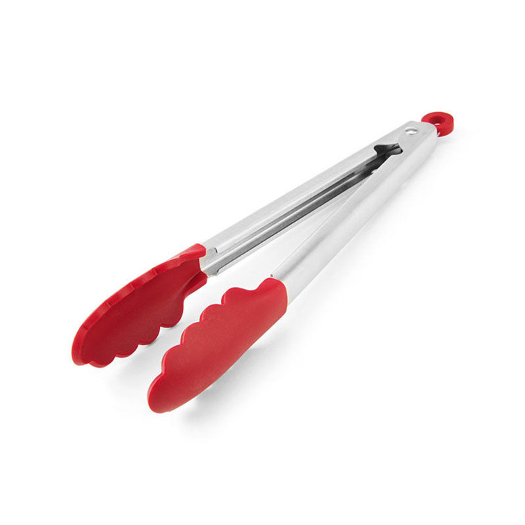 Red Silicone Stainless Steel Kitchen Tongs, 12 Inch
