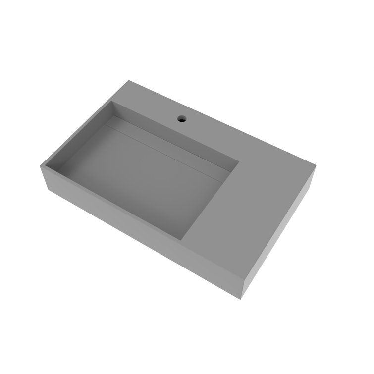 Gray Stone Wall-Mounted Rectangular Vessel Sink