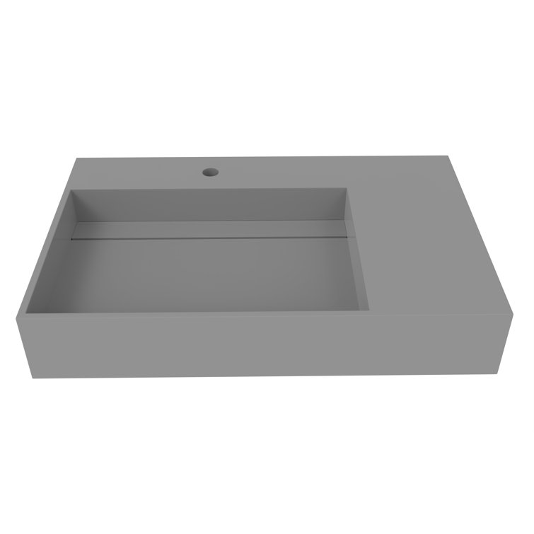 Gray Stone Wall-Mounted Rectangular Vessel Sink