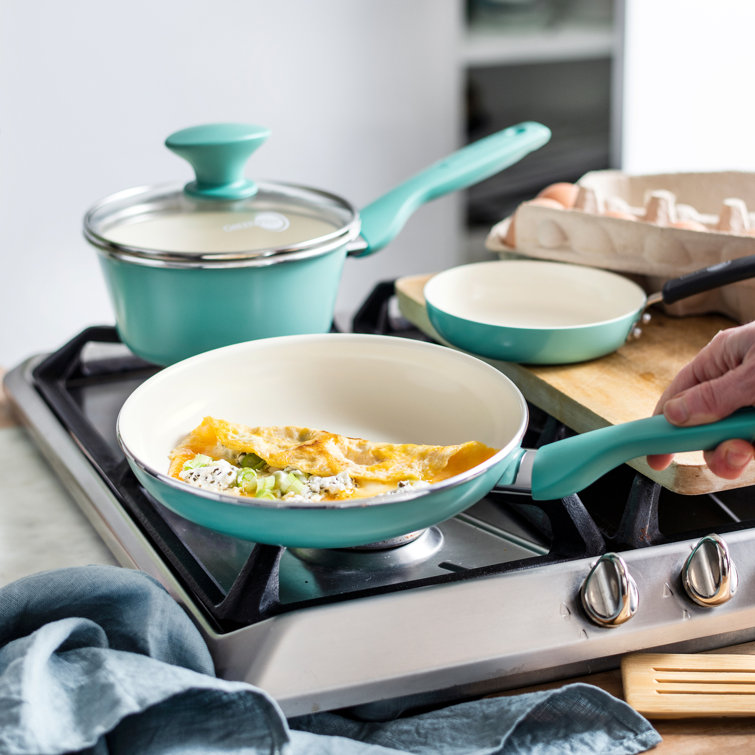 Turquoise 10" Aluminum Ceramic Nonstick Fry Pan with Lid