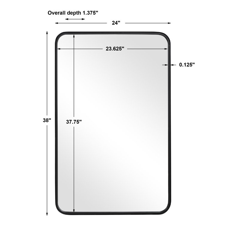Adrienne Satin Black Metal Rectangular Vanity Wall Mirror 38''x24''