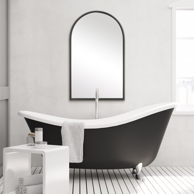 Matte Black Arched Metal Bathroom Wall Mirror