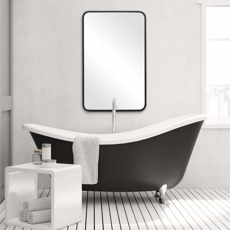 Adrienne Satin Black Metal Rectangular Vanity Wall Mirror 38''x24''