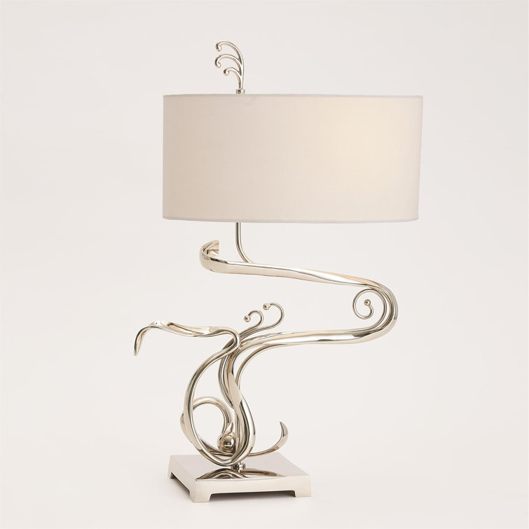 Nickel Sculptural Table Lamp with White Shade