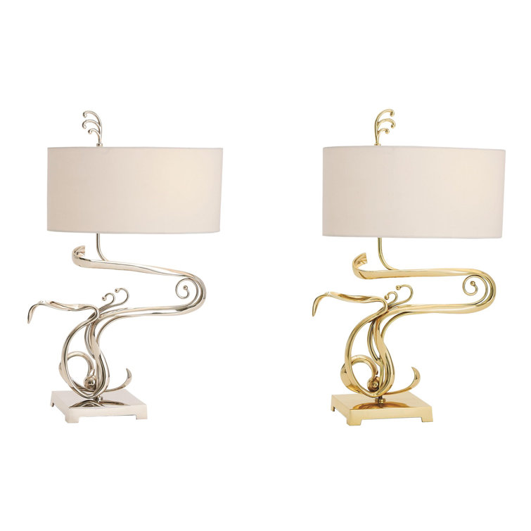 Nickel Sculptural Table Lamp with White Shade