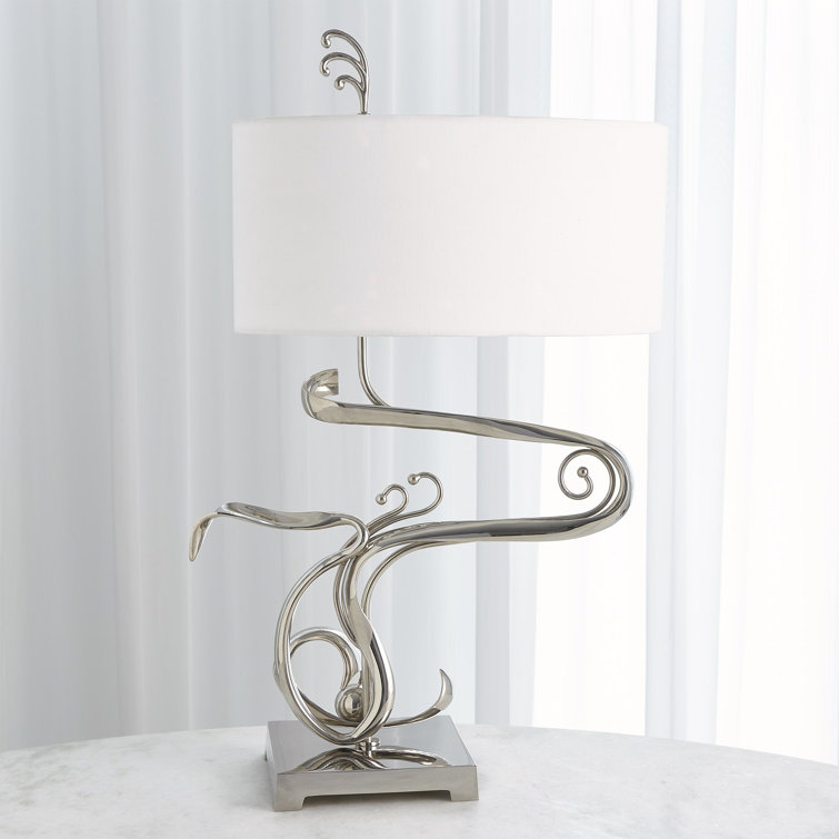 Nickel Sculptural Table Lamp with White Shade