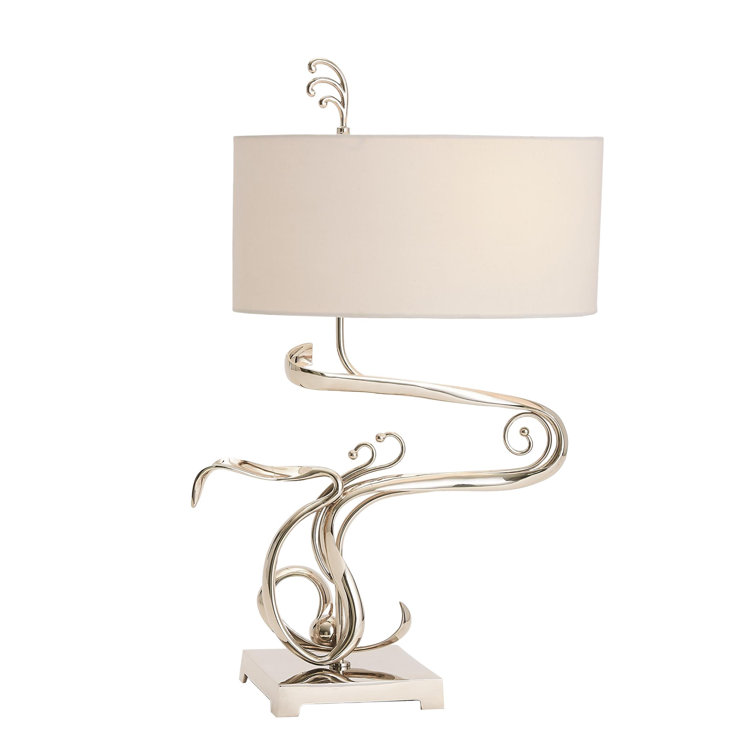 Nickel Sculptural Table Lamp with White Shade