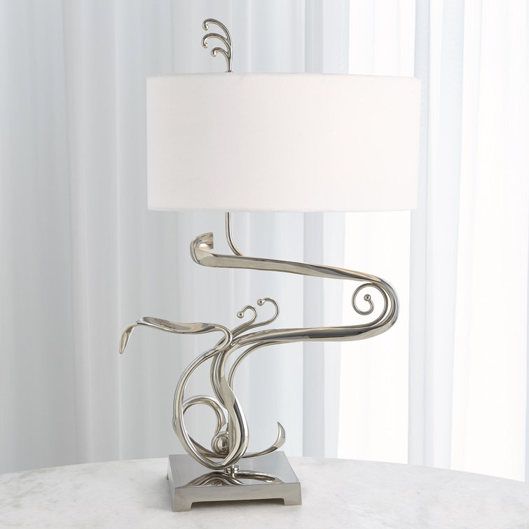 Nickel Sculptural Table Lamp with White Shade