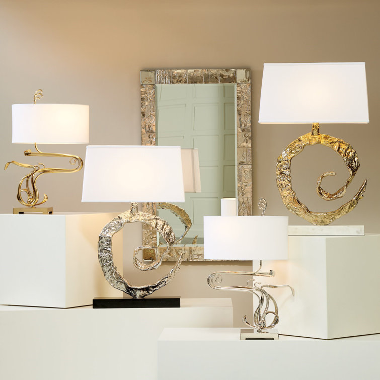 Nickel Sculptural Table Lamp with White Shade