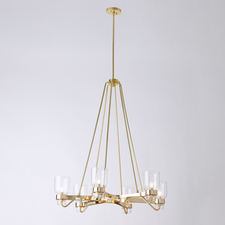 Elegant Brass Geometric 6-Light Chandelier with Clear Glass Shades