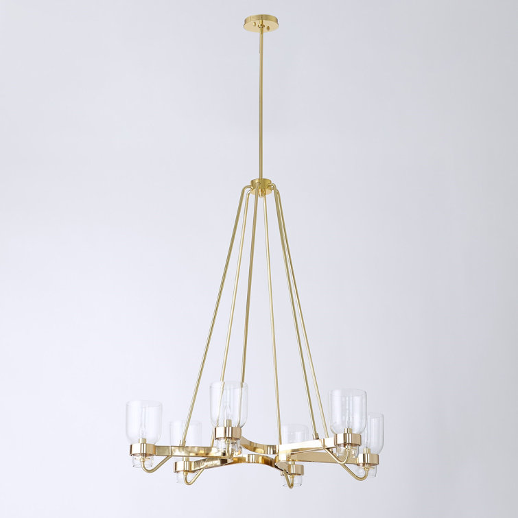 Elegant Brass Geometric 6-Light Chandelier with Clear Glass Shades