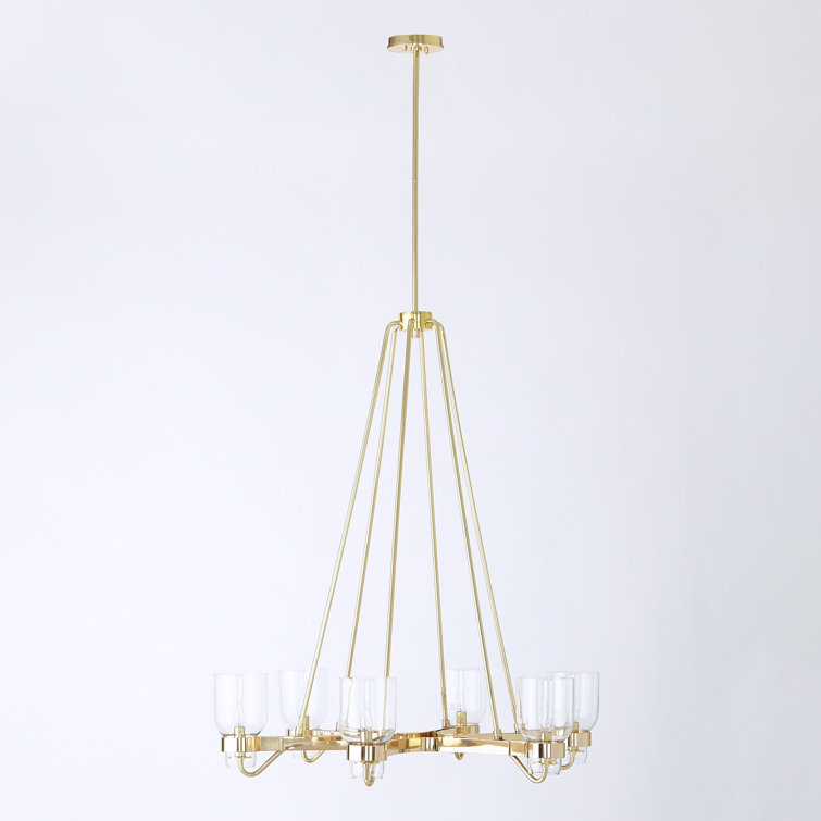 Elegant Brass Geometric 6-Light Chandelier with Clear Glass Shades