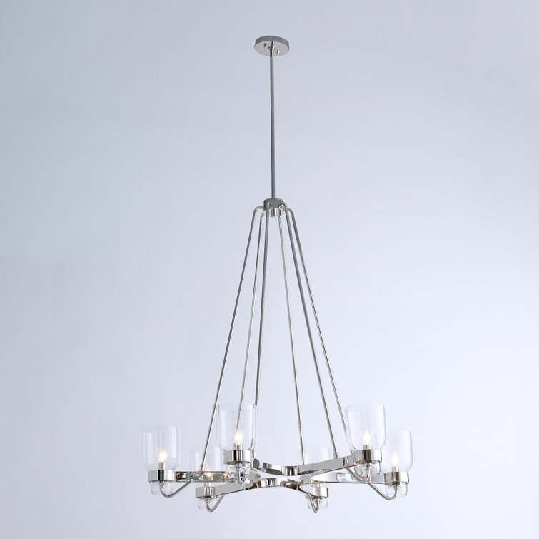 Elegant Mishaan 34'' Shiny Nickel Geometric Chandelier with Clear Glass Shades