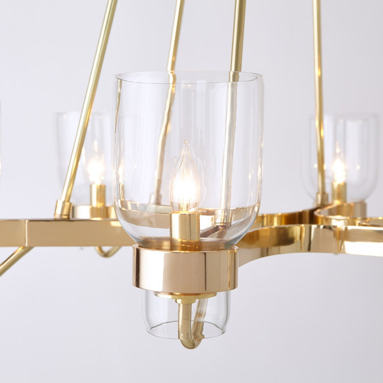 Elegant Brass Geometric 6-Light Chandelier with Clear Glass Shades