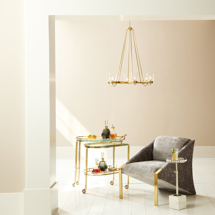 Elegant Brass Geometric 6-Light Chandelier with Clear Glass Shades