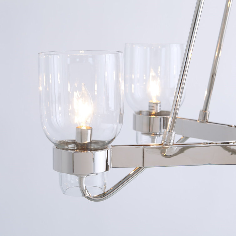 Elegant Mishaan 34'' Shiny Nickel Geometric Chandelier with Clear Glass Shades