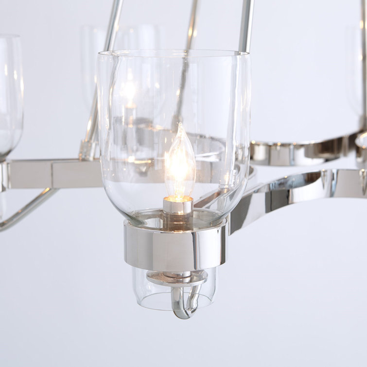 Elegant Mishaan 34'' Shiny Nickel Geometric Chandelier with Clear Glass Shades