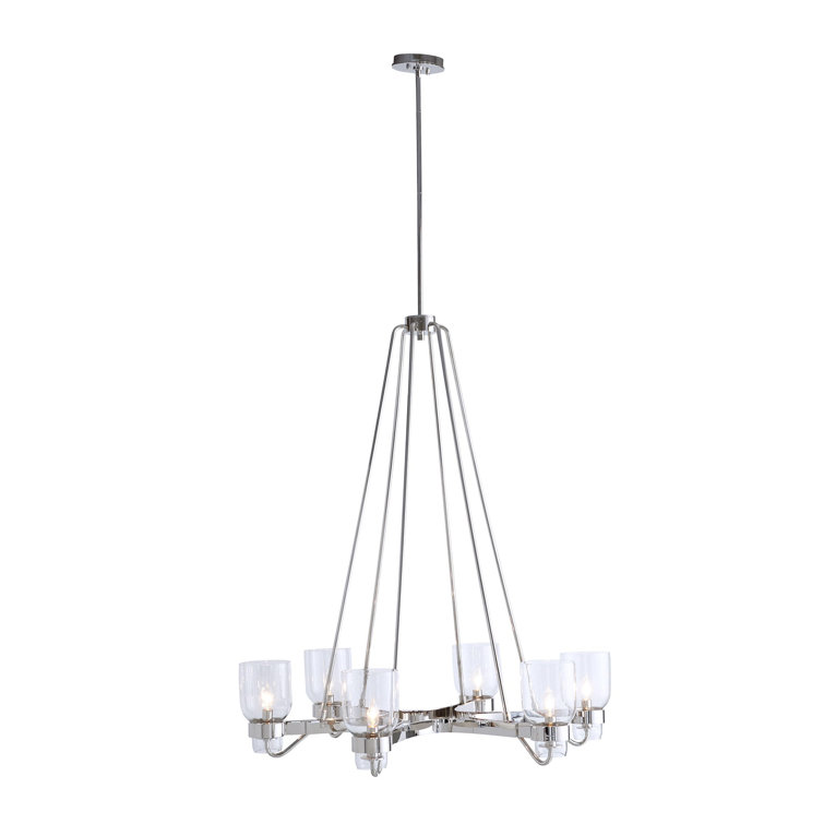 Elegant Mishaan 34'' Shiny Nickel Geometric Chandelier with Clear Glass Shades