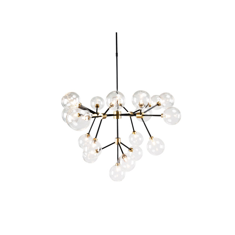 Black and Gold 20-Light Sputnik Chandelier with Glass Shades