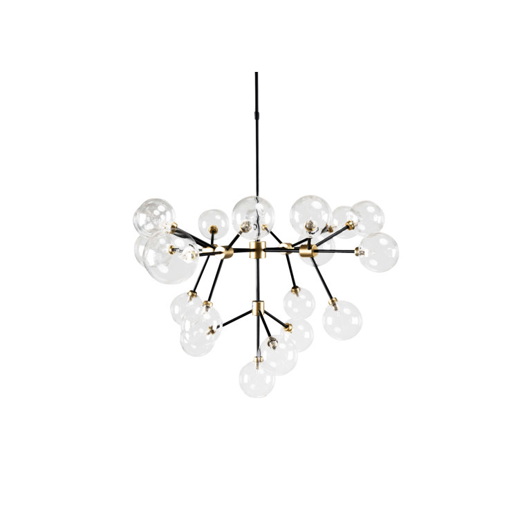 Black and Gold 20-Light Sputnik Chandelier with Glass Shades