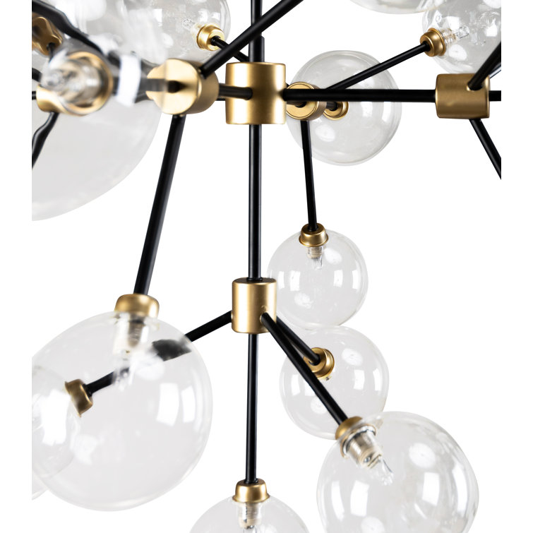Black and Gold 20-Light Sputnik Chandelier with Glass Shades