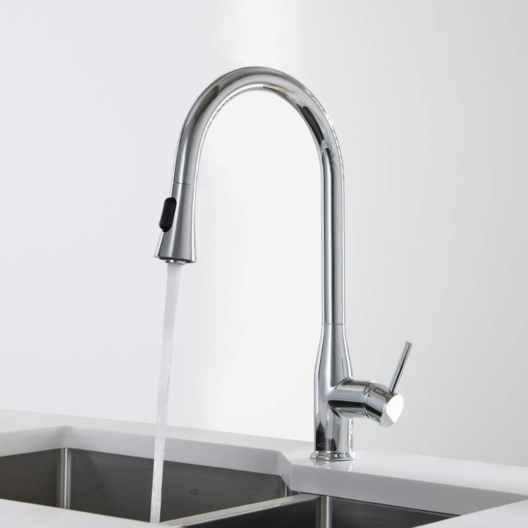 Chrome Single Handle Pull-Out Spray Kitchen Faucet with Soap Dispenser