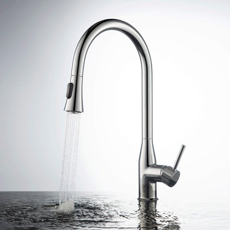 Chrome Single Handle Pull-Out Spray Kitchen Faucet with Soap Dispenser