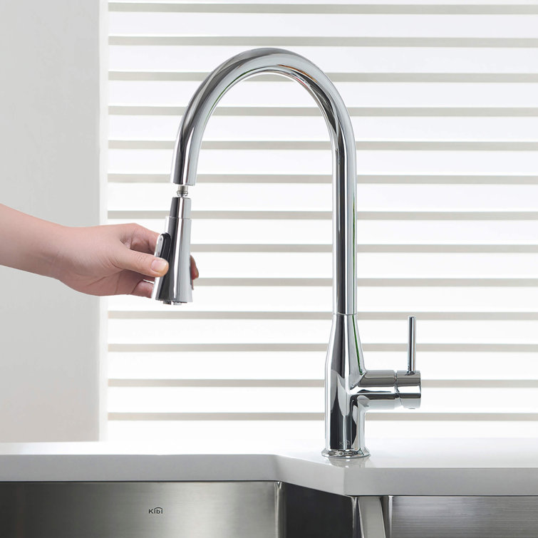 Chrome Single Handle Pull-Out Spray Kitchen Faucet with Soap Dispenser