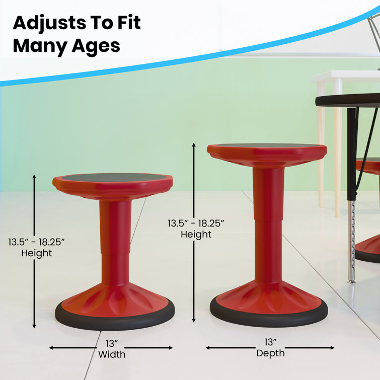 Red Adjustable Height Kids Active Learning Stool with Rubber Seat
