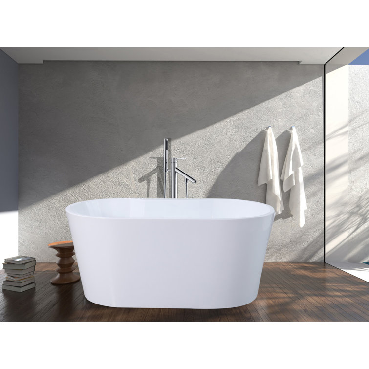 Aqua Eden 56-Inch Glossy White Acrylic Freestanding Tub with Drain