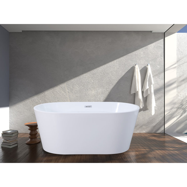 Aqua Eden 56-Inch Glossy White Acrylic Freestanding Tub with Drain