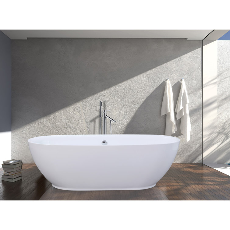 Aqua Eden 67-Inch Glossy White Acrylic Freestanding Oval Tub