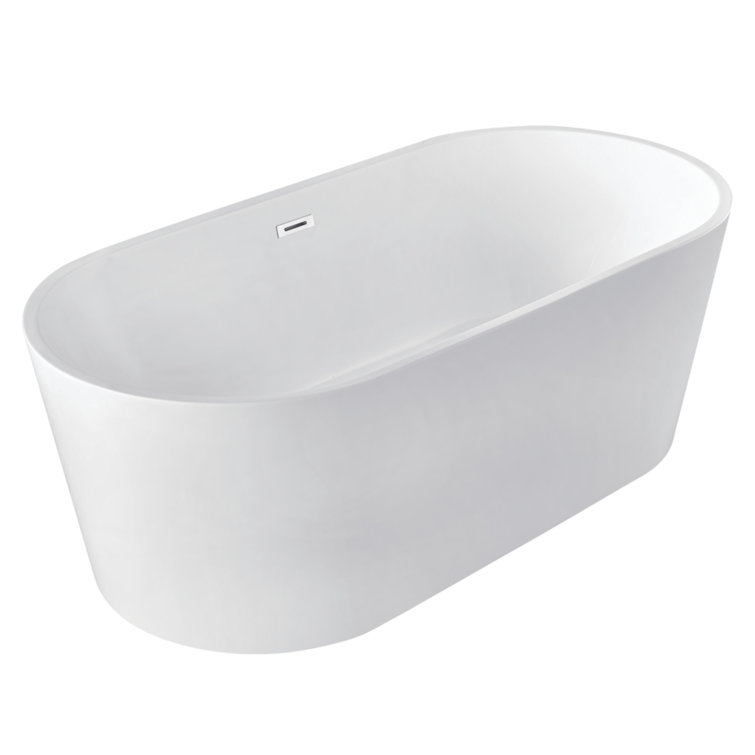 Glossy White 59-Inch Acrylic Freestanding Oval Tub with Drain