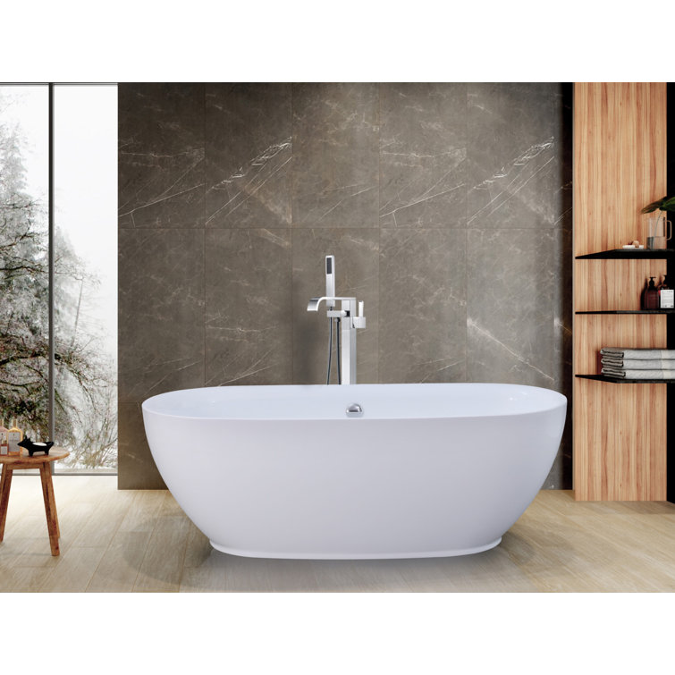 Aqua Eden 71-Inch Glossy White Acrylic Freestanding Oval Tub