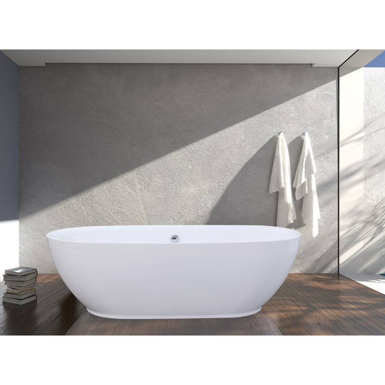 Aqua Eden 71-Inch Glossy White Acrylic Freestanding Oval Tub