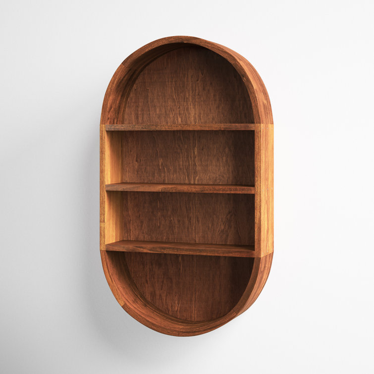 Walnut Brown Oval Floating Wood Wall Shelf
