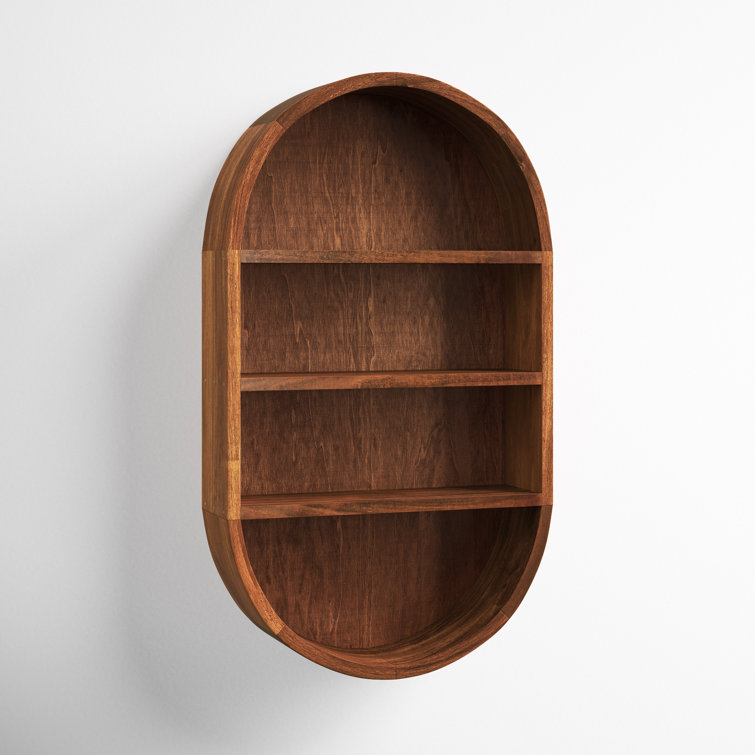 Walnut Brown Oval Floating Wood Wall Shelf